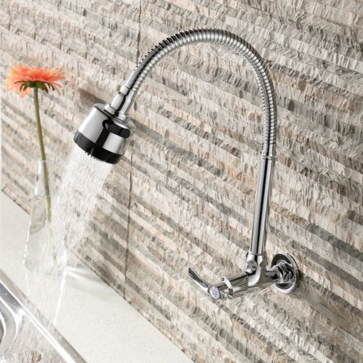 Kitchen Faucet Anti-splash Head Wash Basin Sink Universal Rotatable Faucet Full Copper Joint, Style:Hot & Cold Water+60 cm Tube - Image 3