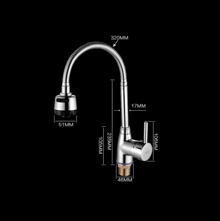Kitchen Faucet Anti-splash Head Wash Basin Sink Universal Rotatable Faucet Full Copper Joint, Style:Hot & Cold Water+60 cm Tube - Image 8
