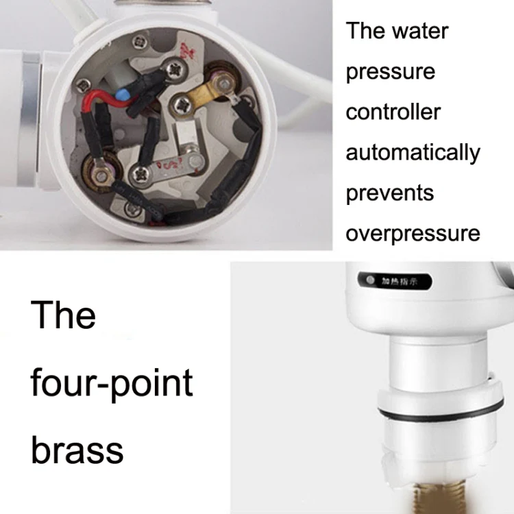 Kitchen Hot and Cold Dual-use Instant Faucets EU Plug, Style: Round Screen Type - Image 3