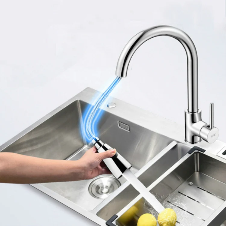 Kitchen Pull-out Faucet Hot And Cold Home 304 Stainless Steel Retractable Rotating Faucet, Style:Stainless Steel Black - Image 6