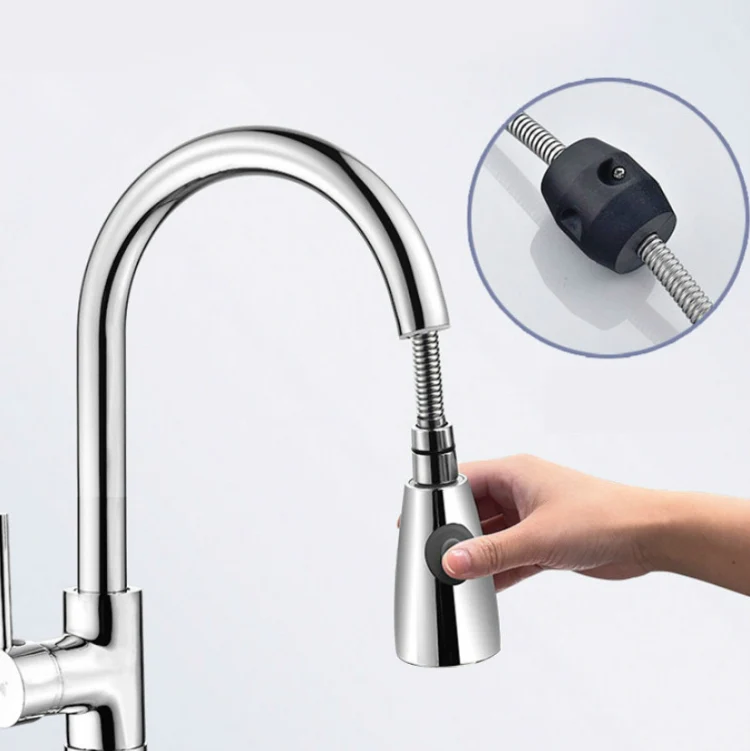 Kitchen Pull-out Faucet Hot And Cold Home 304 Stainless Steel Retractable Rotating Faucet, Style:Stainless Steel Black - Image 7