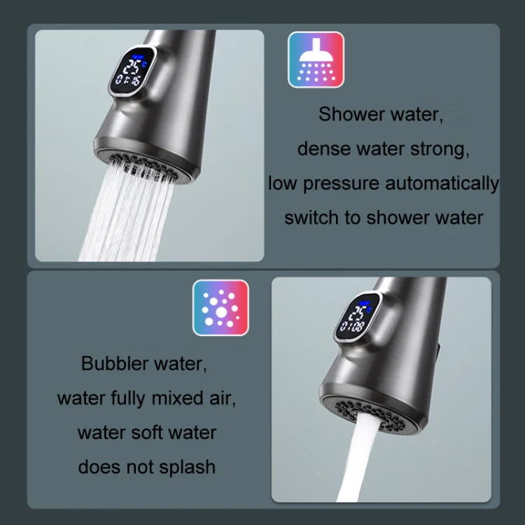Kitchen Pull-out Universal Telescopic Hot & Cold Water Faucet, Specification: Copper Digital Display Brushed Nickel - Image 8