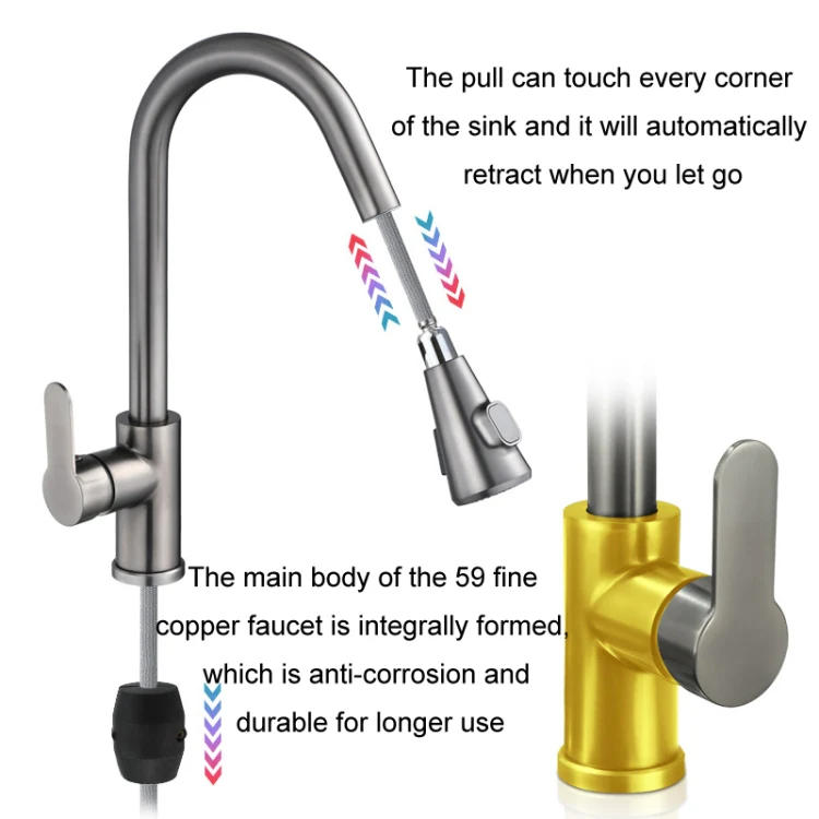 Kitchen Pull-out Universal Telescopic Hot & Cold Water Faucet, Specification: Copper Gray Plated - Image 4