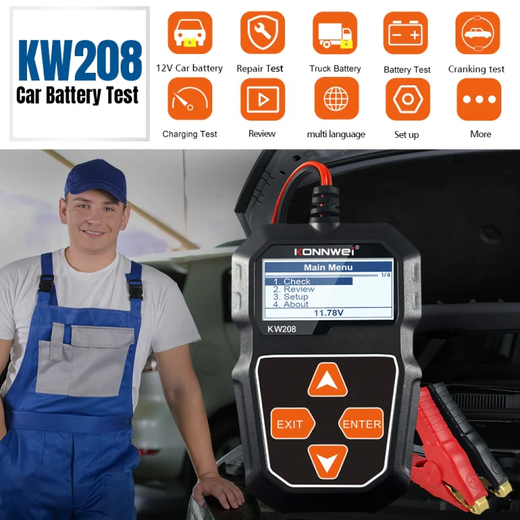 KONNWEI KW208 Car TFT Color Screen Battery Tester Support 8 Languages - Image 2