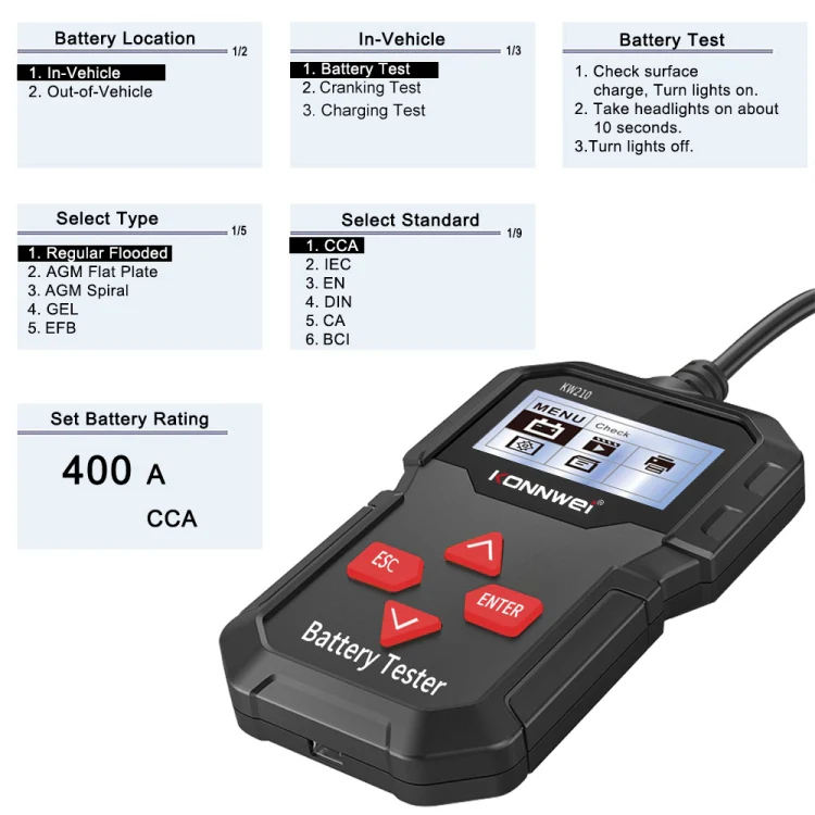 KONNWEI KW210 Car Battery Test Battery Capacity Resistance Battery Detector - Image 4