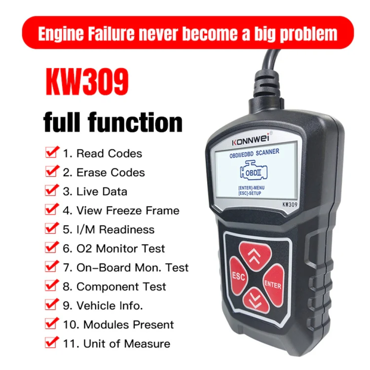 KONNWEI KW309 V309 V310 MS309 Code Reader OBD2 Scanner Diagnostic Tool(Black) - Image 10