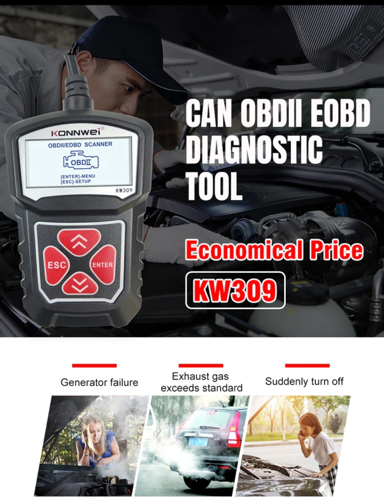 KONNWEI KW309 V309 V310 MS309 Code Reader OBD2 Scanner Diagnostic Tool(Black) - Image 7