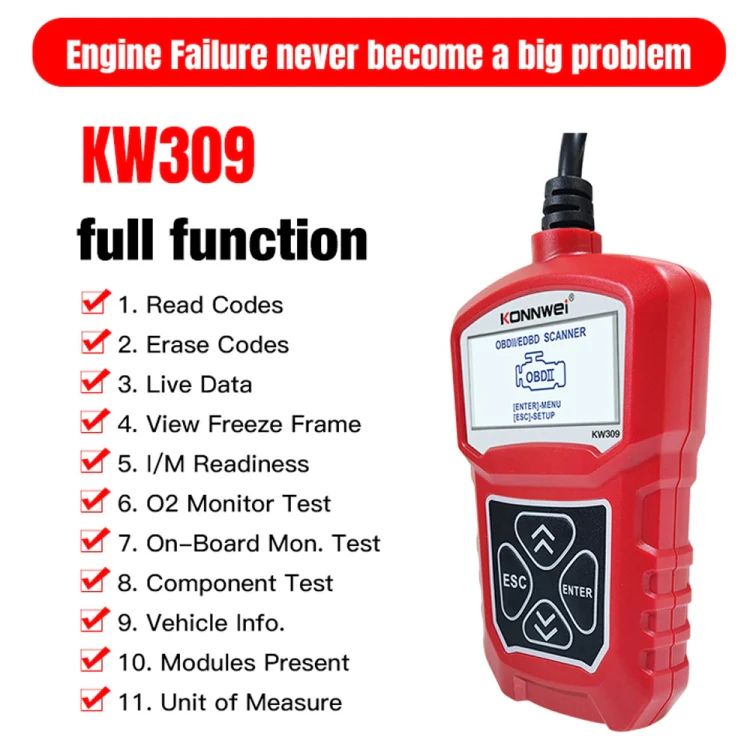 KONNWEI KW309 V309 V310 MS309 Code Reader OBD2 Scanner Diagnostic Tool(Red) - Image 10