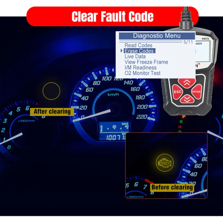 KONNWEI KW310 OBD Car Fault Detector Code Reader ELM327 OBD2 Scanner Diagnostic Tool(Black) - Image 13