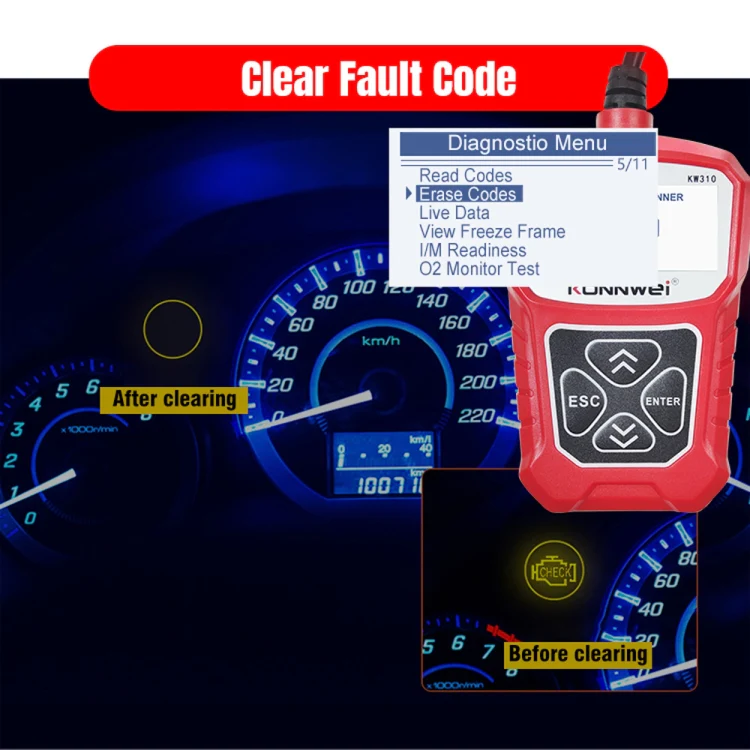 KONNWEI KW310 OBD Car Fault Detector Code Reader ELM327 OBD2 Scanner Diagnostic Tool(Red) - Image 13