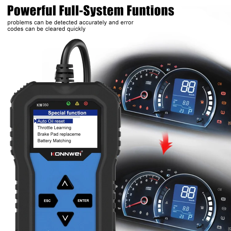 KONNWEI KW350 OBDII 12V Car Diagnostics Detector Scanner with 2 inch Black And White Display Screen V007 for Audi / Volkswagen - Image 12