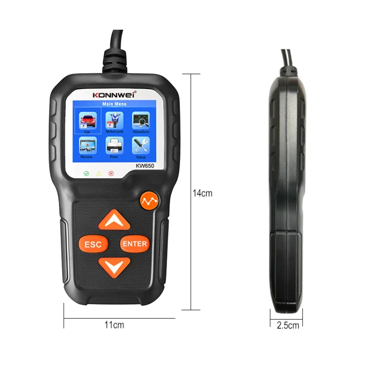 KONNWEI KW650 6V- 12V Car Motorcycle Battery Lawn Mower Detector with 2.4 inch Color Display & Waveform Graph - Image 10