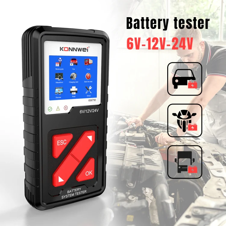 KONNWEI KW710 Car 3.2 inch 6V-24V Lead-acid Battery Tester Support 13 Languages - Image 3
