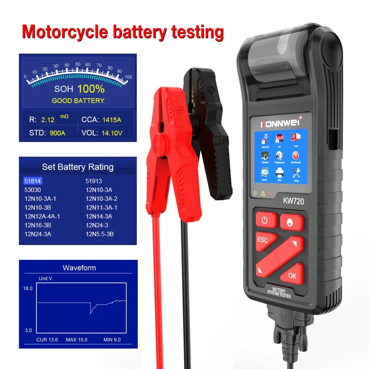 KONNWEI KW720 Car 3.2 inch 6V-24V Lead-acid Battery Tester with Printer - Image 2
