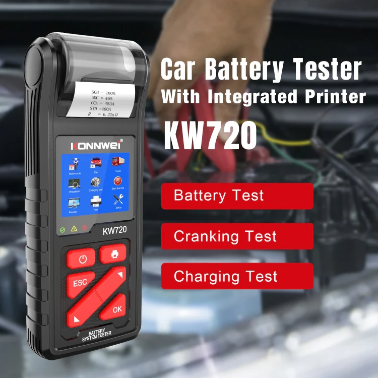KONNWEI KW720 Car 3.2 inch 6V-24V Lead-acid Battery Tester with Printer - Image 3