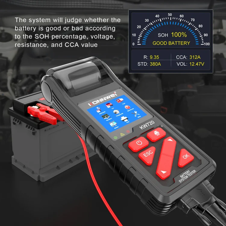 KONNWEI KW720 Car 3.2 inch 6V-24V Lead-acid Battery Tester with Printer - Image 5
