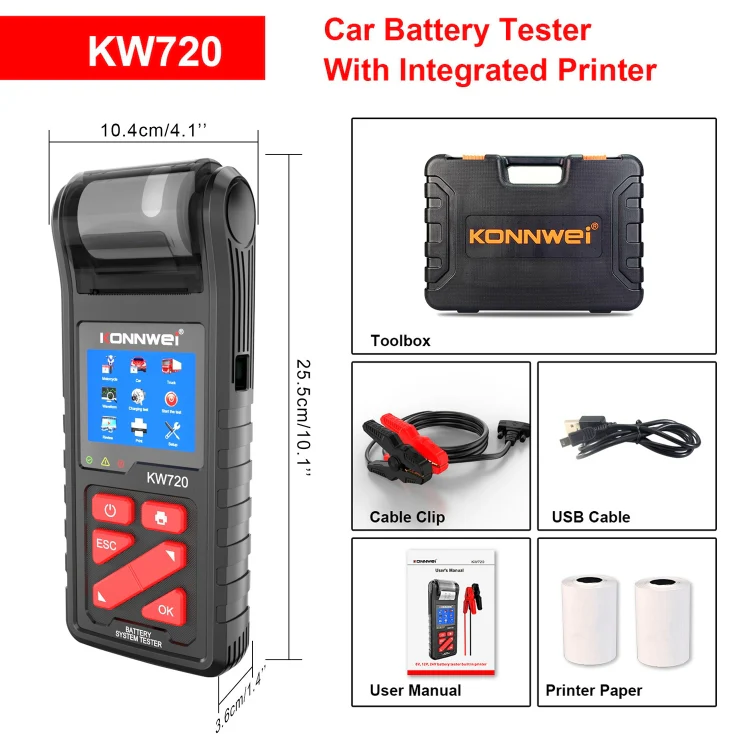KONNWEI KW720 Car 3.2 inch 6V-24V Lead-acid Battery Tester with Printer - Image 9