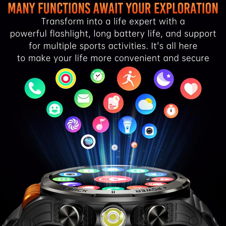 KT91 1.43 inch AMOLED Sports Smart Watch with Flashlight, Support Health Monitoring(Black) - Image 17