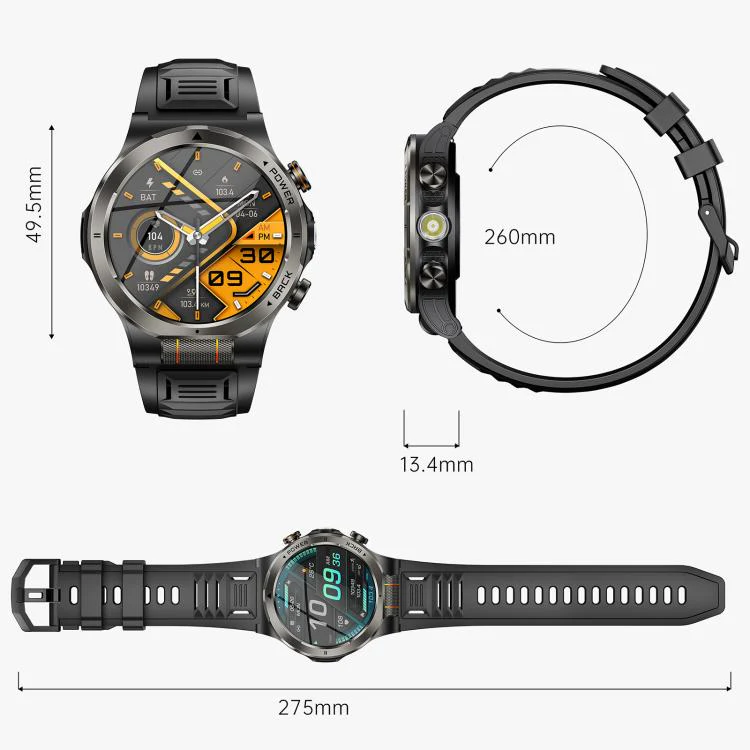 KT91 1.43 inch AMOLED Sports Smart Watch with Flashlight, Support Health Monitoring(Black) - Image 4