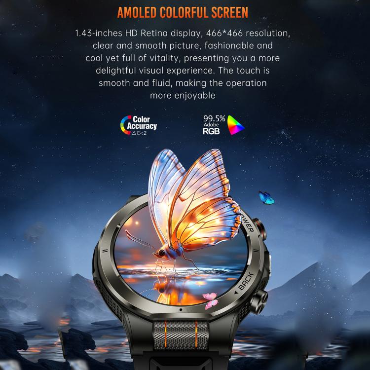 KT91 1.43 inch AMOLED Sports Smart Watch with Flashlight, Support Health Monitoring(Black) - Image 7