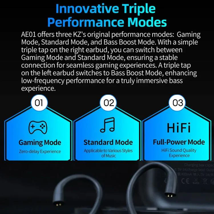 KZ AE01 HD Wireless Bluetooth 5.4 Gaming Earphones Ear Hooks - Image 9