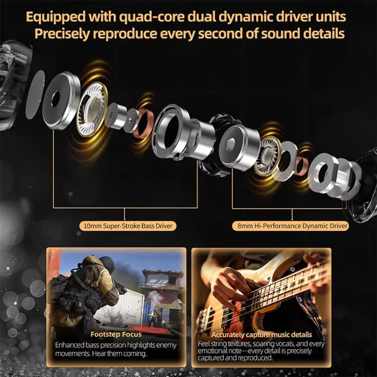 KZ-Duet Quad-core Dual Dynamic Driver 1.2m Wired Earphones, Color: Black With Mic 3.5mm - Image 5
