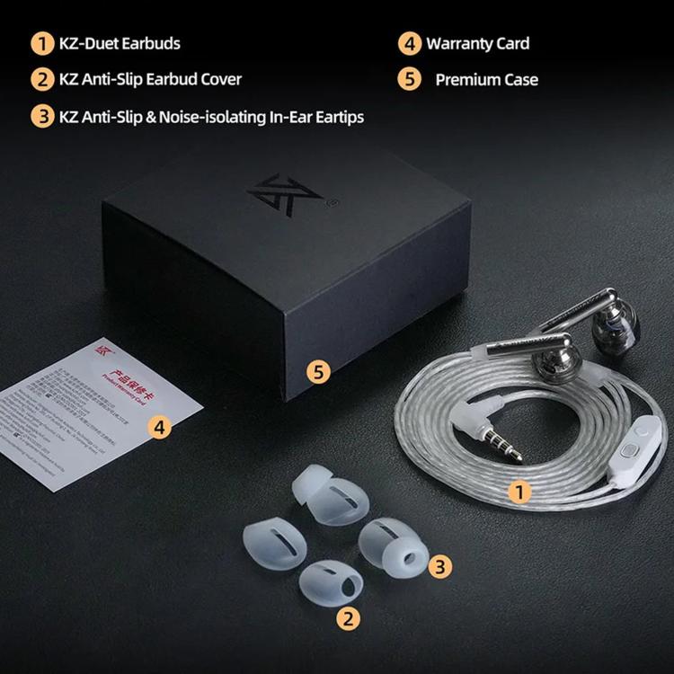 KZ-Duet Quad-core Dual Dynamic Driver 1.2m Wired Earphones, Color: White With Mic 3.5mm - Image 11