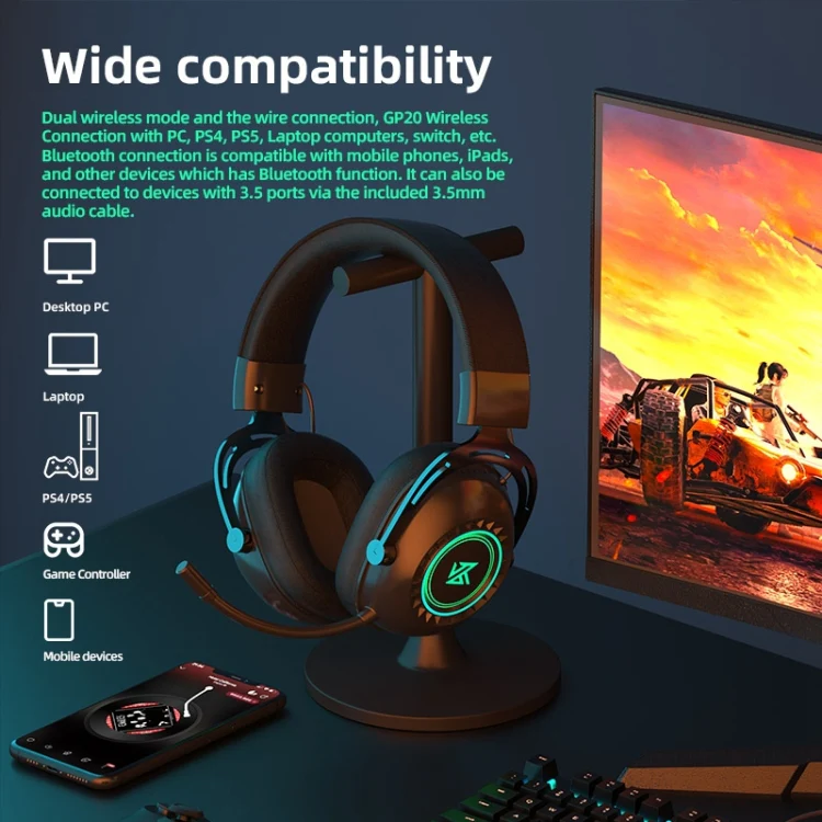 KZ-GP20 Bluetooth/2.4G Dual Mode Gaming RGB Lighting Headphones(Black) - Image 7