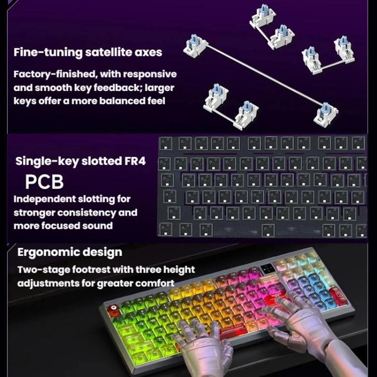 LANGTU T98 Bluetooth / Wireless / Wired Triple-Mode Mechanical Keyboard Hot-Swappable Full N-Key Rollover Gaming Keyboard, Style: Green Shadow Illusion Glass Soul Switch 10000mAh - Image 11
