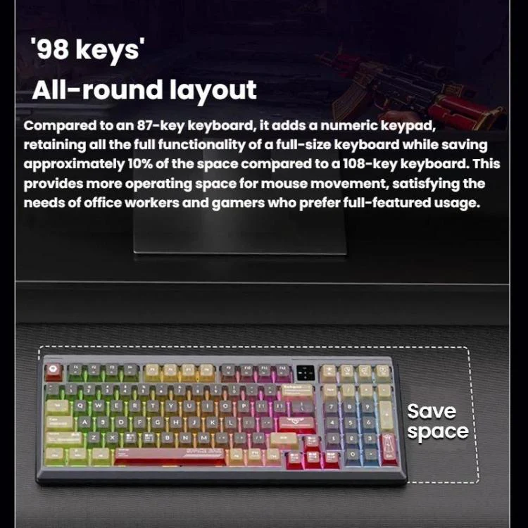 LANGTU T98 Bluetooth / Wireless / Wired Triple-Mode Mechanical Keyboard Hot-Swappable Full N-Key Rollover Gaming Keyboard, Style: Red Pupil Hacker Glass Soul Switch 10000mAh - Image 3