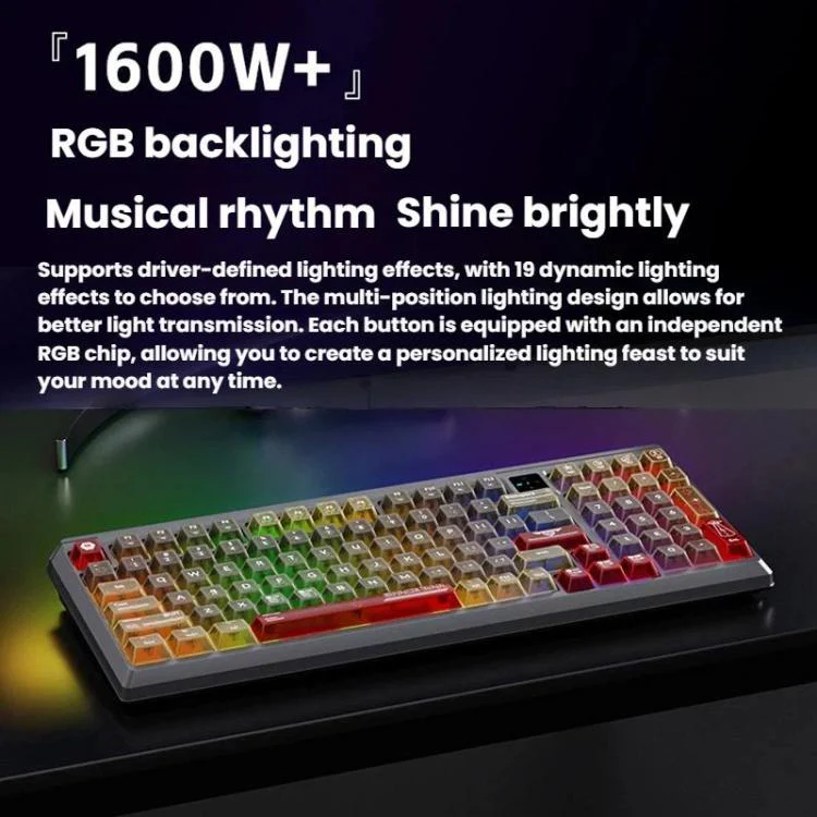 LANGTU T98 Bluetooth / Wireless / Wired Triple-Mode Mechanical Keyboard Hot-Swappable Full N-Key Rollover Gaming Keyboard, Style: Red Pupil Hacker Glass Soul Switch 10000mAh - Image 4