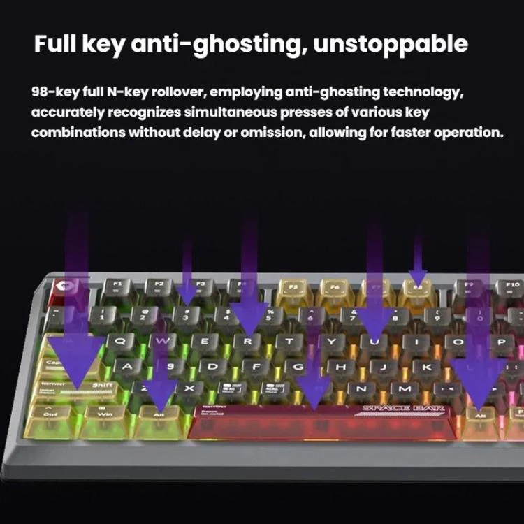 LANGTU T98 Bluetooth / Wireless / Wired Triple-Mode Mechanical Keyboard Hot-Swappable Full N-Key Rollover Gaming Keyboard, Style: Red Pupil Hacker Glass Soul Switch 10000mAh - Image 6