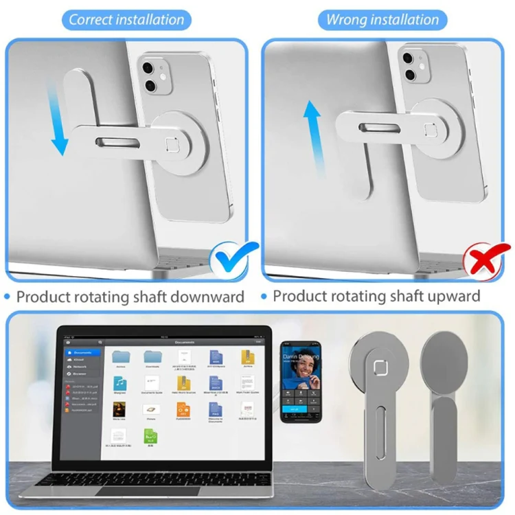 Laptop Phone Expansion Bracket Aluminum Magnetic Phone Stand(Black) - Image 5