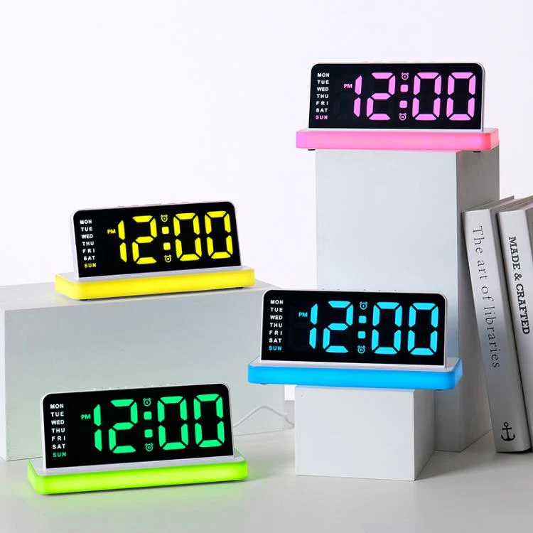 Large Display LED Digital Alarm Clock Mirror Desktop Clock with Atmosphere Night Light, Adjustable Brightness(White) - Image 2