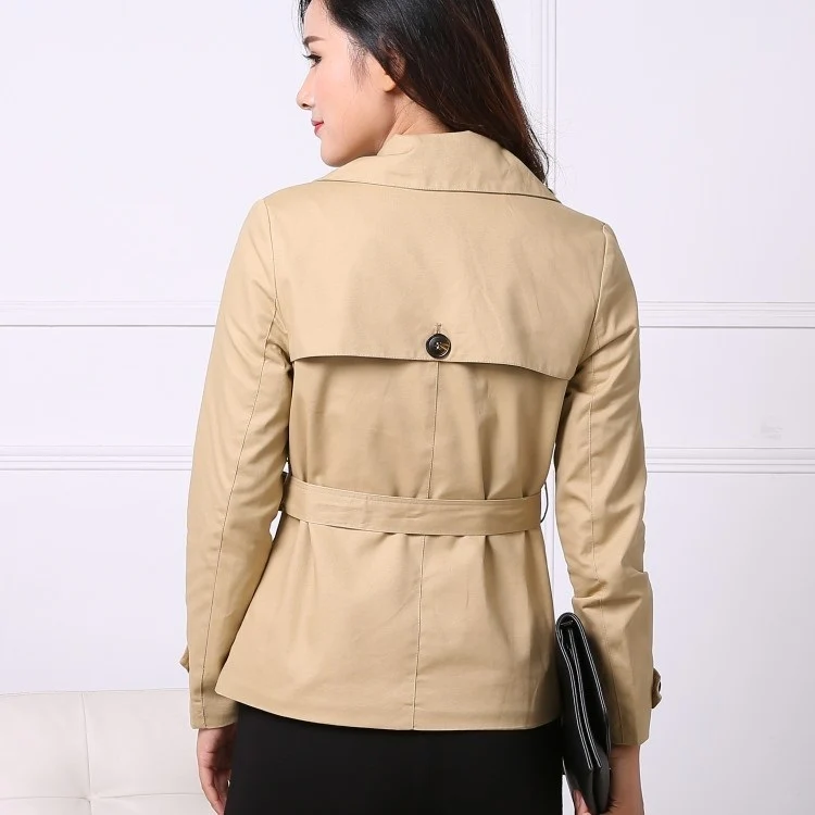 Large Lapel Double-breasted Short Slim Windbeaker - Image 3