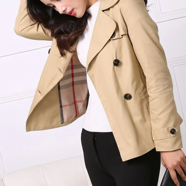 Large Lapel Double-breasted Short Slim Windbeaker - Image 6
