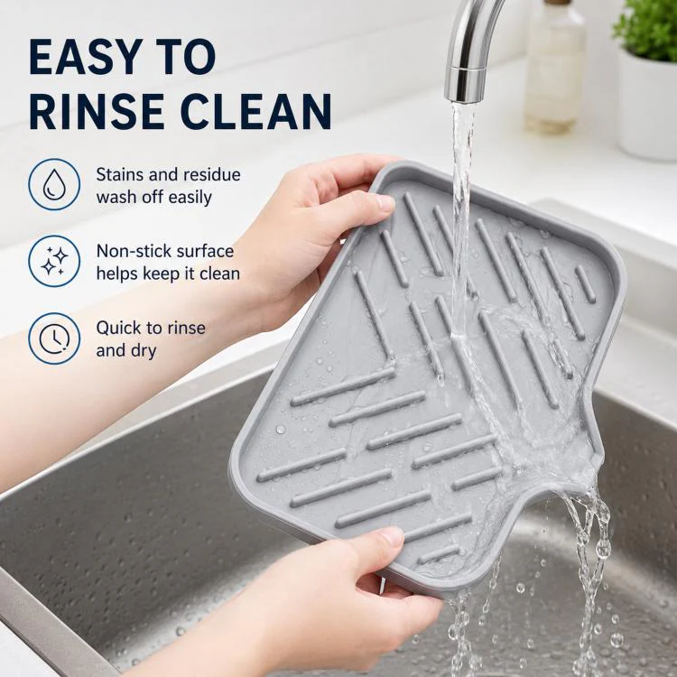 Large Silicone Sponge Holder for Kitchen Bathroom Sink 5-Degree Slanted Sink Tray with Drain Spout(Gray) - Image 5