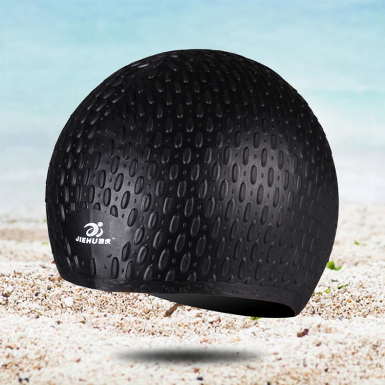 Larger Version Water Drop Shape Silicone Swimming Cap(Black) - Image 2