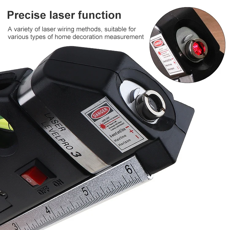 Laser Level with Tape Measure Pro 3 (250cm), LV-03(Black) - Image 6