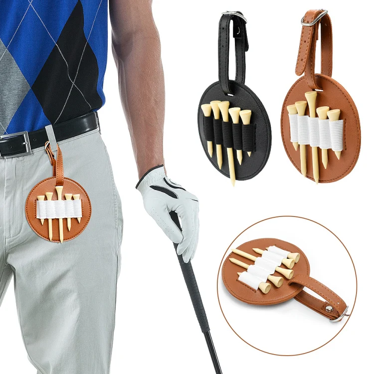 Leather Outdoor Waist Hanging Golf Spike Insert Pocket Storage Bag, Spec: Single-sided Black - Image 2
