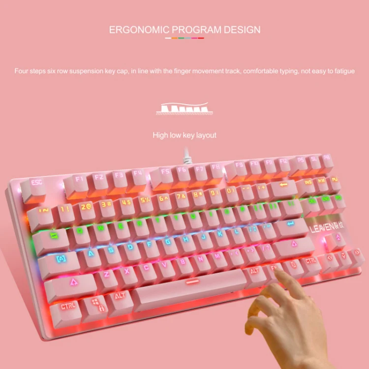 LEAVEN K550 87 Keys Green Shaft Gaming Athletic Office Notebook Punk Mechanical Keyboard, Cable Length: 1.8m(Black) - Image 6