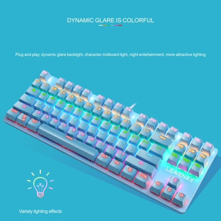 LEAVEN K550 87 Keys Green Shaft Gaming Athletic Office Notebook Punk Mechanical Keyboard, Cable Length: 1.8m(Pink) - Image 7