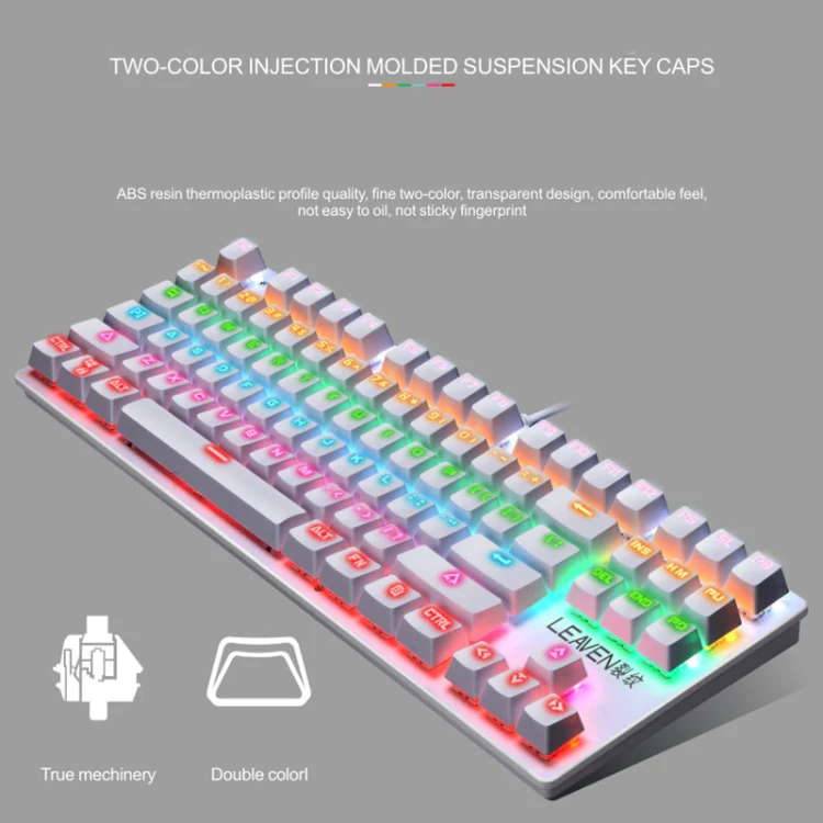 LEAVEN K550 87 Keys Green Shaft Gaming Athletic Office Notebook Punk Mechanical Keyboard, Cable Length: 1.8m(Pink) - Image 8
