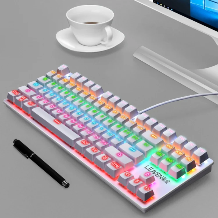 LEAVEN K550 87 Keys Green Shaft Gaming Athletic Office Notebook Punk Mechanical Keyboard, Cable Length: 1.8m(White) - Image 2