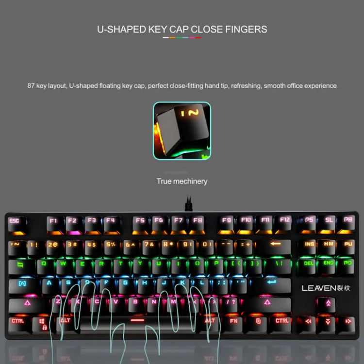 LEAVEN K550 87 Keys Green Shaft Gaming Athletic Office Notebook Punk Mechanical Keyboard, Cable Length: 1.8m(White) - Image 4