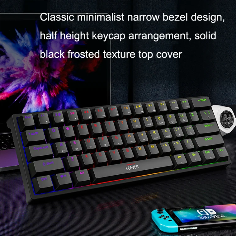 LEAVEN K620 61 Keys Hot Plug-in Glowing Game Wired Mechanical Keyboard, Cable Length: 1.8m, Color: Black White Green Shaft - Image 6