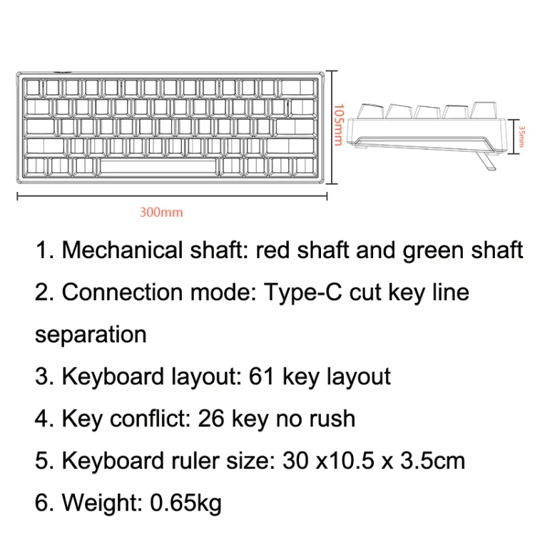LEAVEN K620 61 Keys Hot Plug-in Glowing Game Wired Mechanical Keyboard, Cable Length: 1.8m, Color: Black White Red Shaft - Image 7