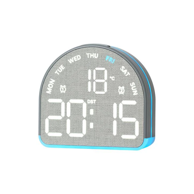 LED Digital Alarm Clock with Bottom Ambient Light Desk Clock with Temperature DST Dual Alarm(5533B Fabric Texture)