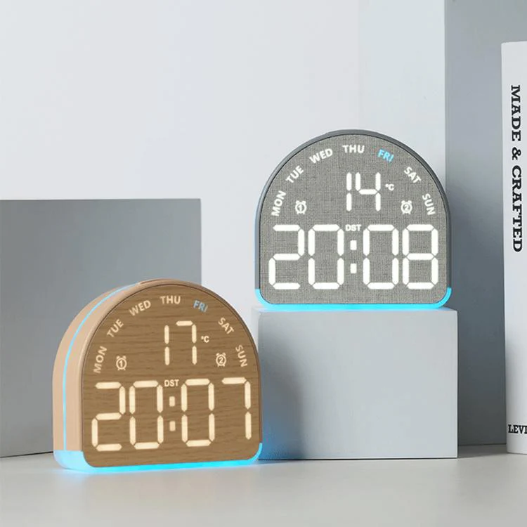 LED Digital Alarm Clock with Bottom Ambient Light Desk Clock with Temperature DST Dual Alarm(5533B Fabric Texture) - Image 2