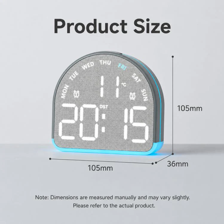 LED Digital Alarm Clock with Bottom Ambient Light Desk Clock with Temperature DST Dual Alarm(5533B Fabric Texture) - Image 6